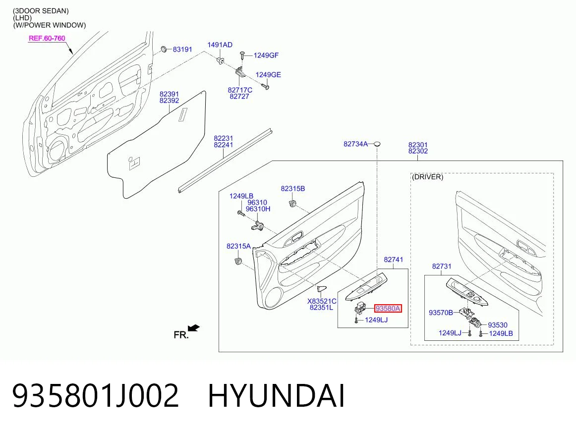 935801J002 Hyundai/Kia Módulo de espejos retrovisores en la puerta