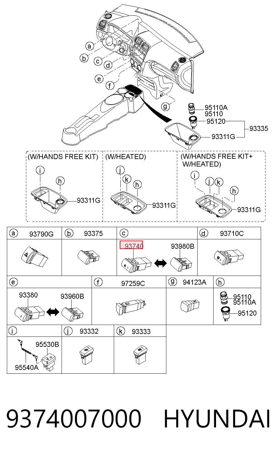 Interruptor de las luces antiniebla 9374007000 HYUNDAI