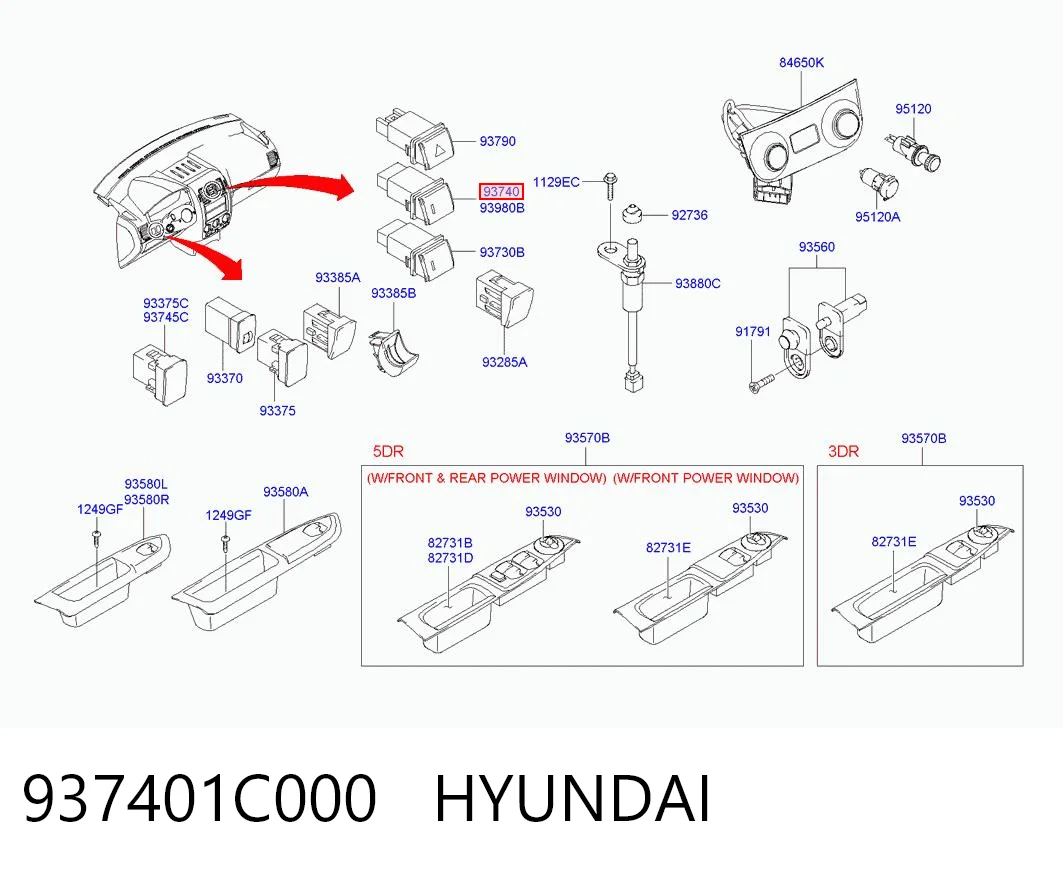 Interruptor de las luces antiniebla 937401C000 HYUNDAI