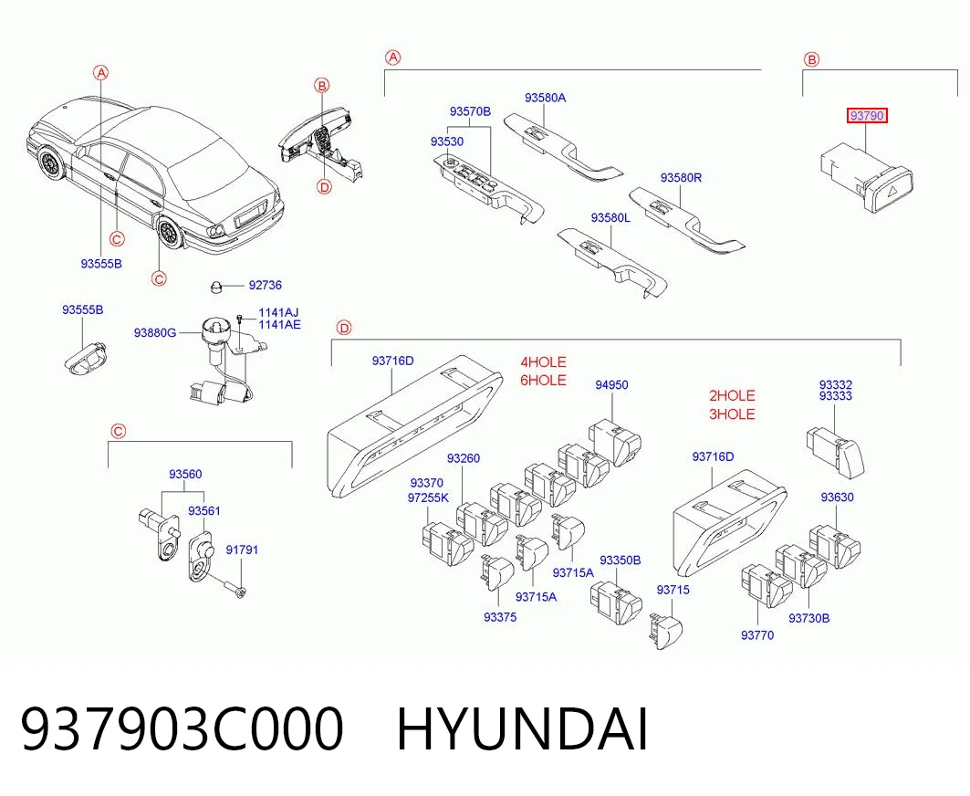 Boton de luz de emergencía para Hyundai Sonata IV EF