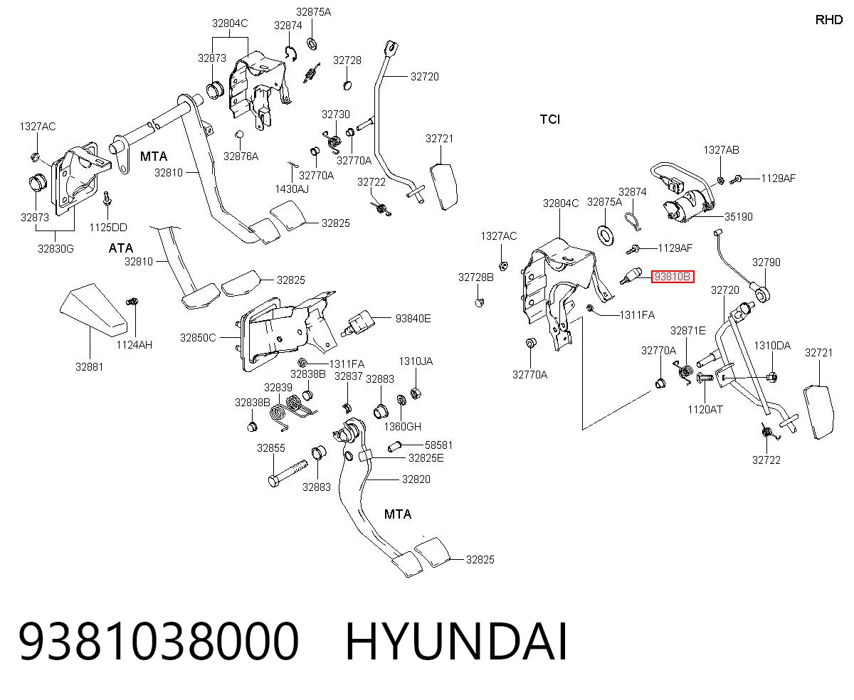 9381038000 Hyundai/Kia Interruptor de embrague