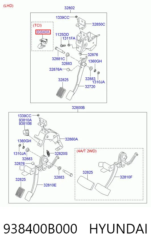 938400B000 Hyundai/Kia Interruptor de embrague