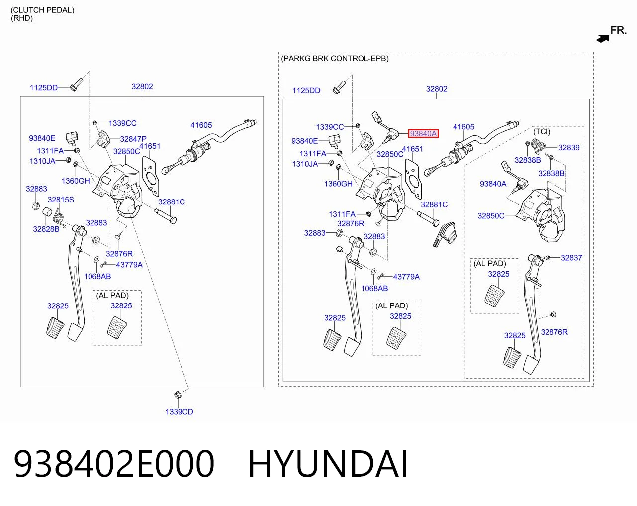 938402E000 Hyundai/Kia Interruptor de embrague