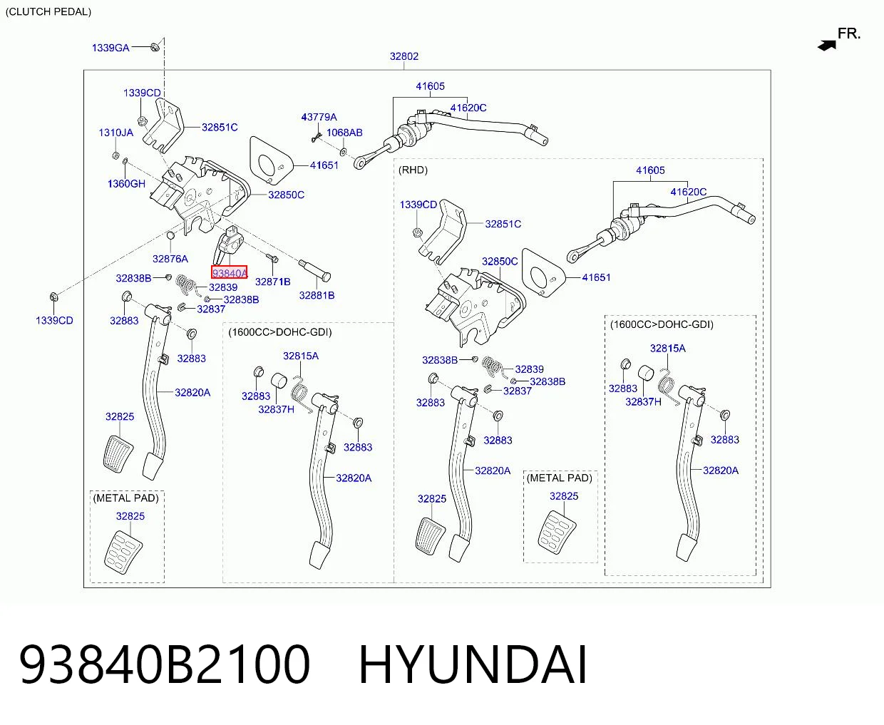 93840B2100 Hyundai/Kia Interruptor de fin de carrera del cilindro de encendido