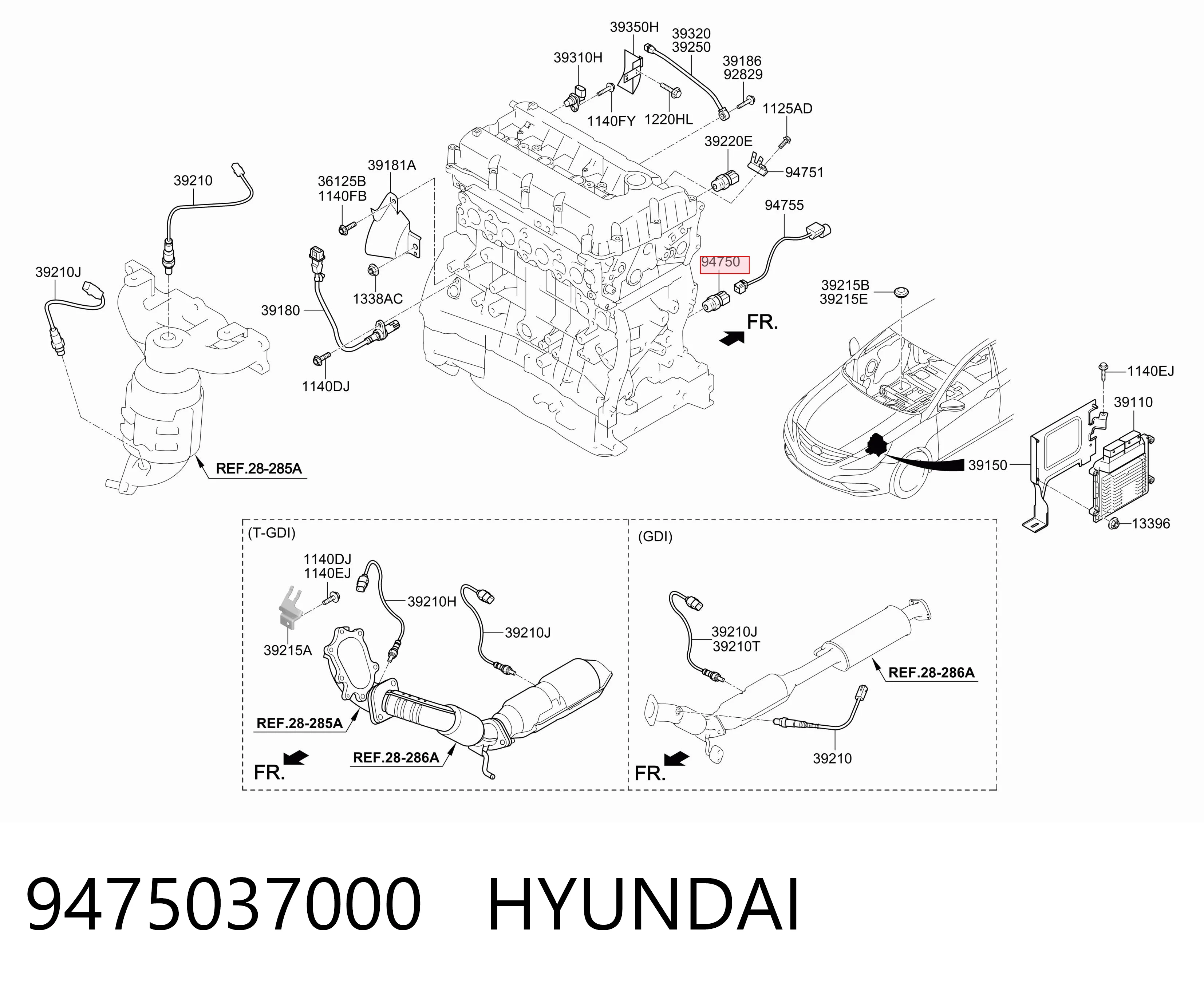 9475037000 Hyundai/Kia Indicador de presión del aceite