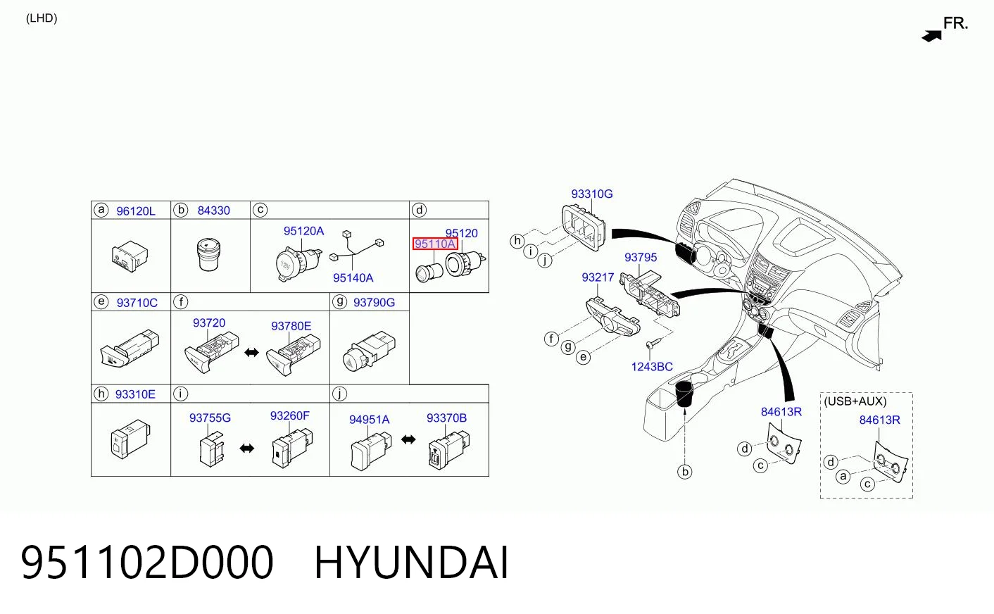 951102D000 Hyundai/Kia Encendedor de cigarillos 