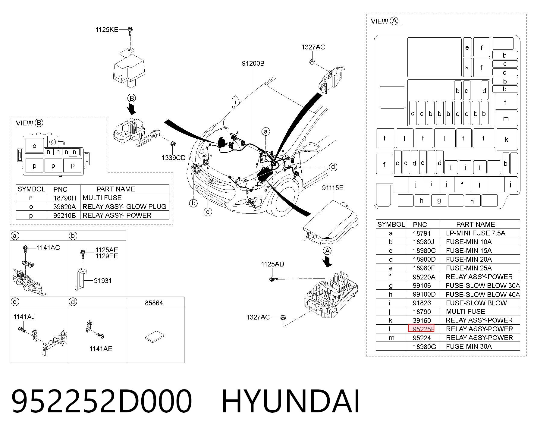 952252D000 Hyundai/Kia Relé eléctrico multifuncional