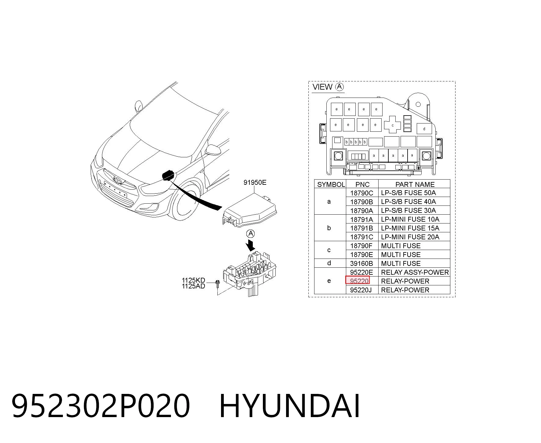 952302P020 Hyundai/Kia Relé de ventilador de aire acondicionado