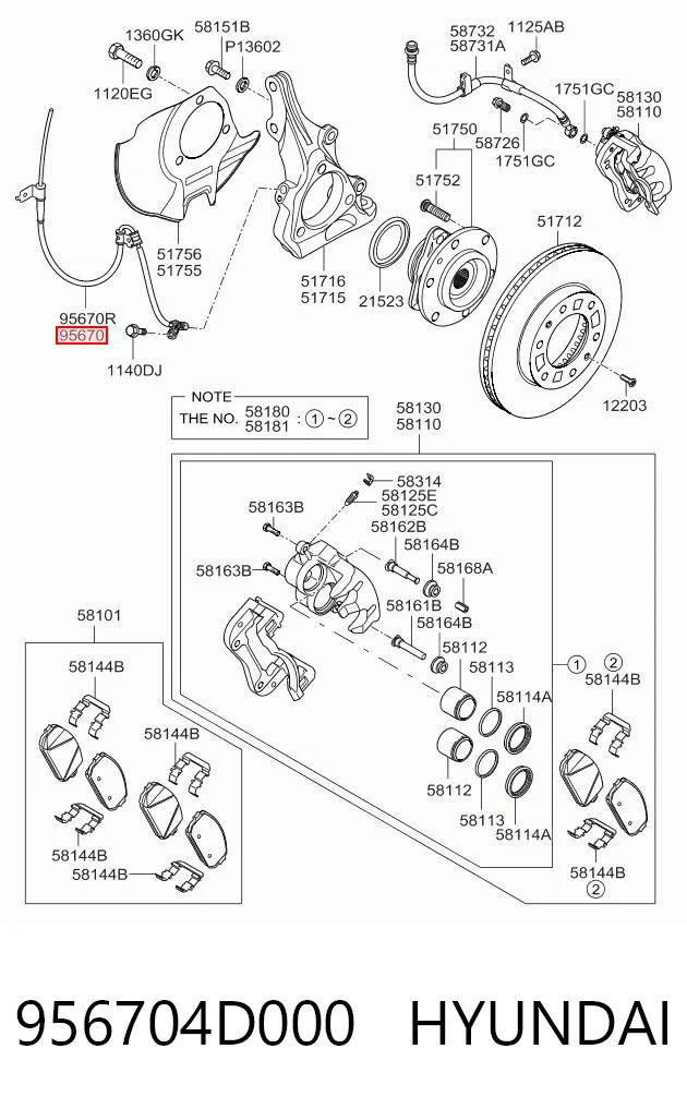 956704D000 Hyundai/Kia Sensor revoluciones de la rueda, delantero izquierdo