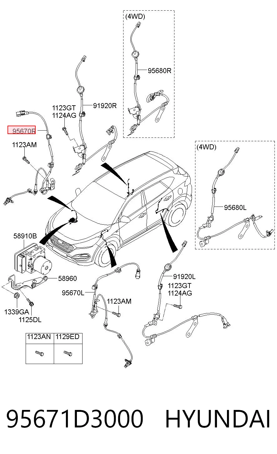 95671D3000 Hyundai/Kia Sensor de freno, delantero derecho