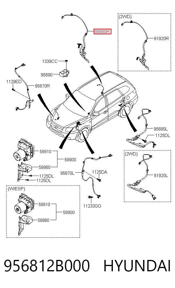 956812B000 Hyundai/Kia Sensor ABS, rueda trasera derecha