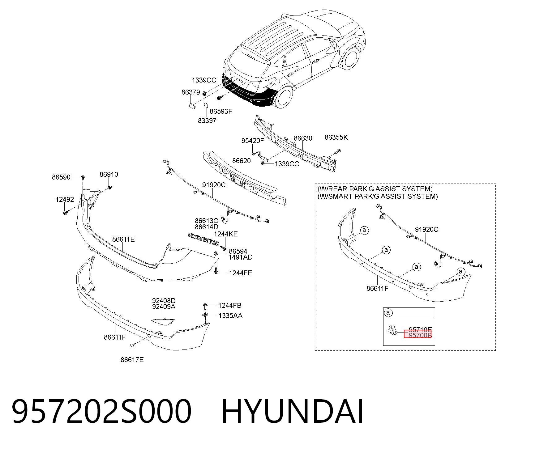 957202S000 Hyundai/Kia Sensor alarma de estacionamiento trasero 