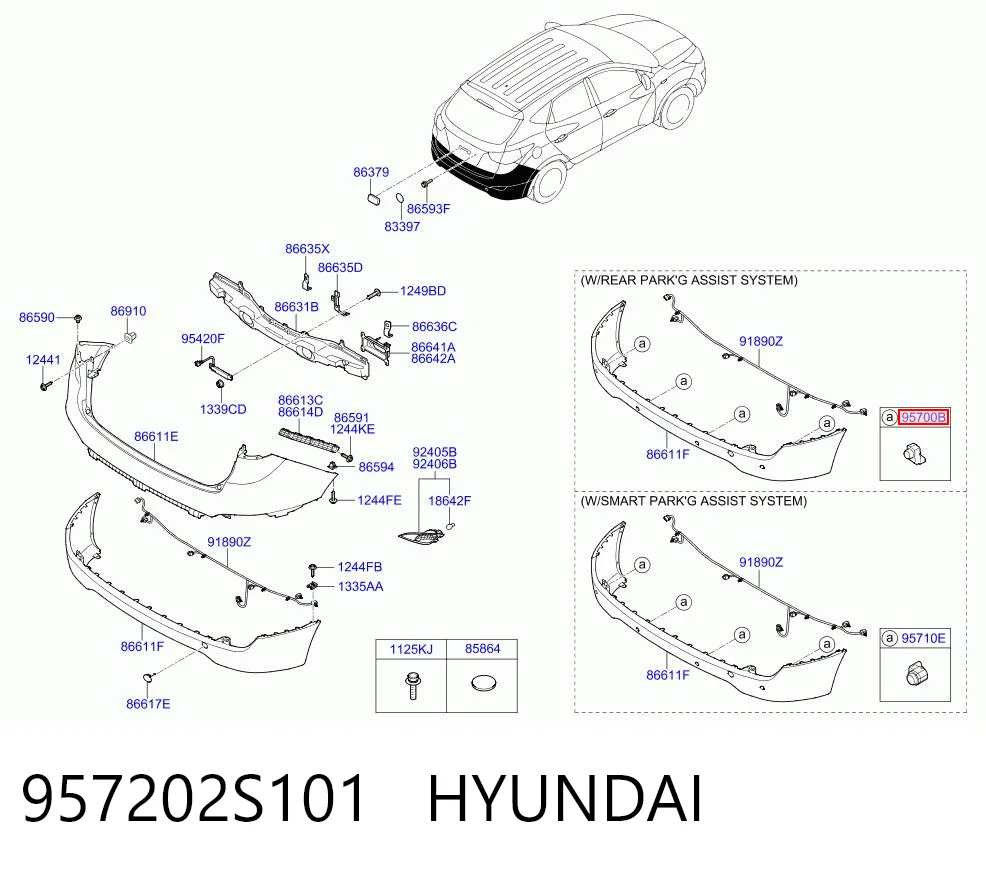 957202S101 Hyundai/Kia Sensor alarma de estacionamiento trasero 