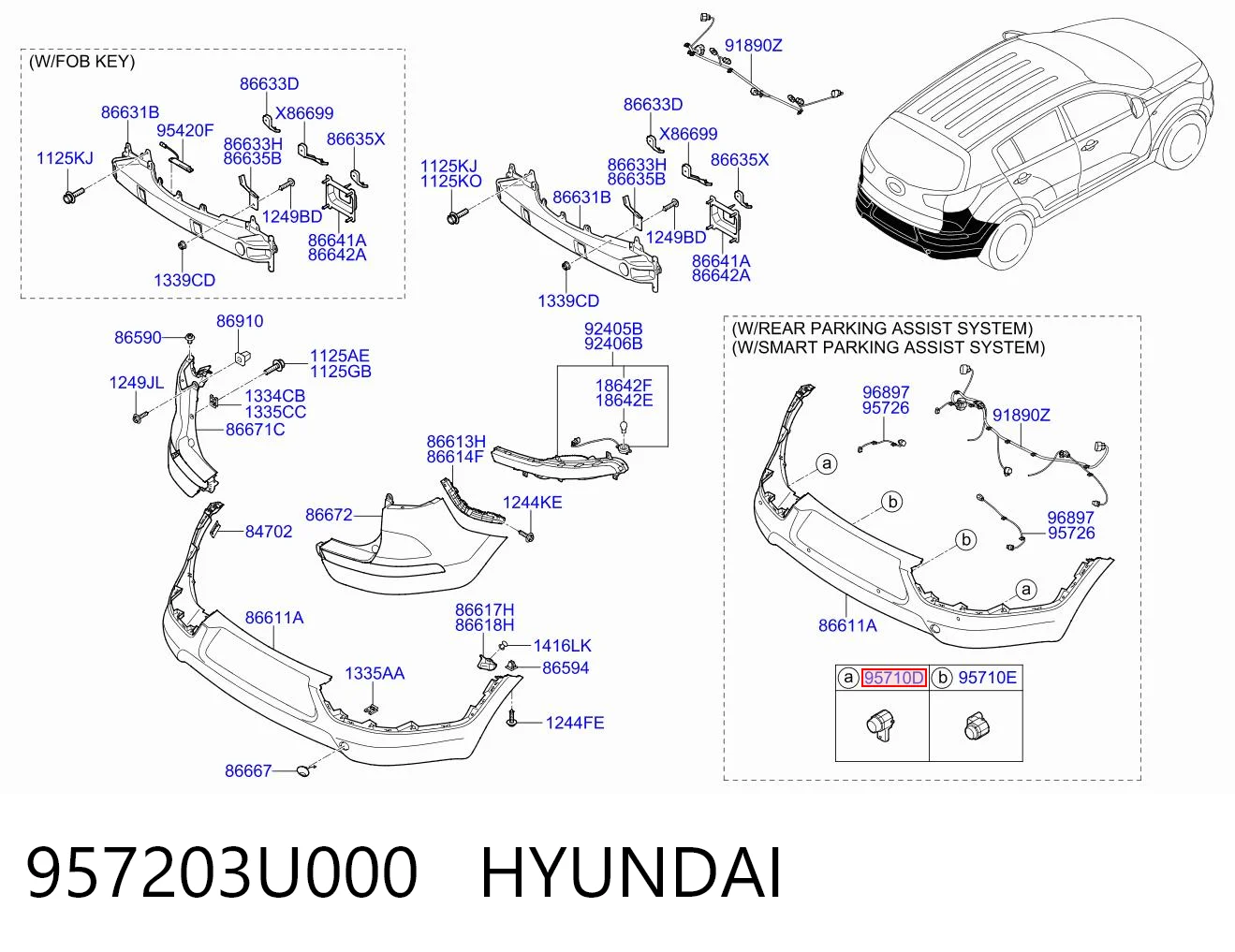 957203U000 Hyundai/Kia Sensor de aparcamiento trasero lateral