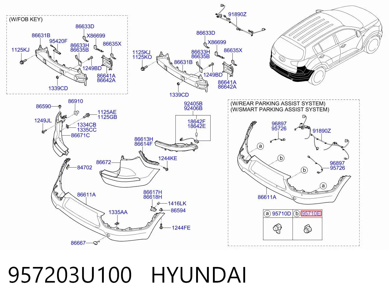 957203U100 Hyundai/Kia Sensor alarma de estacionamiento trasero 