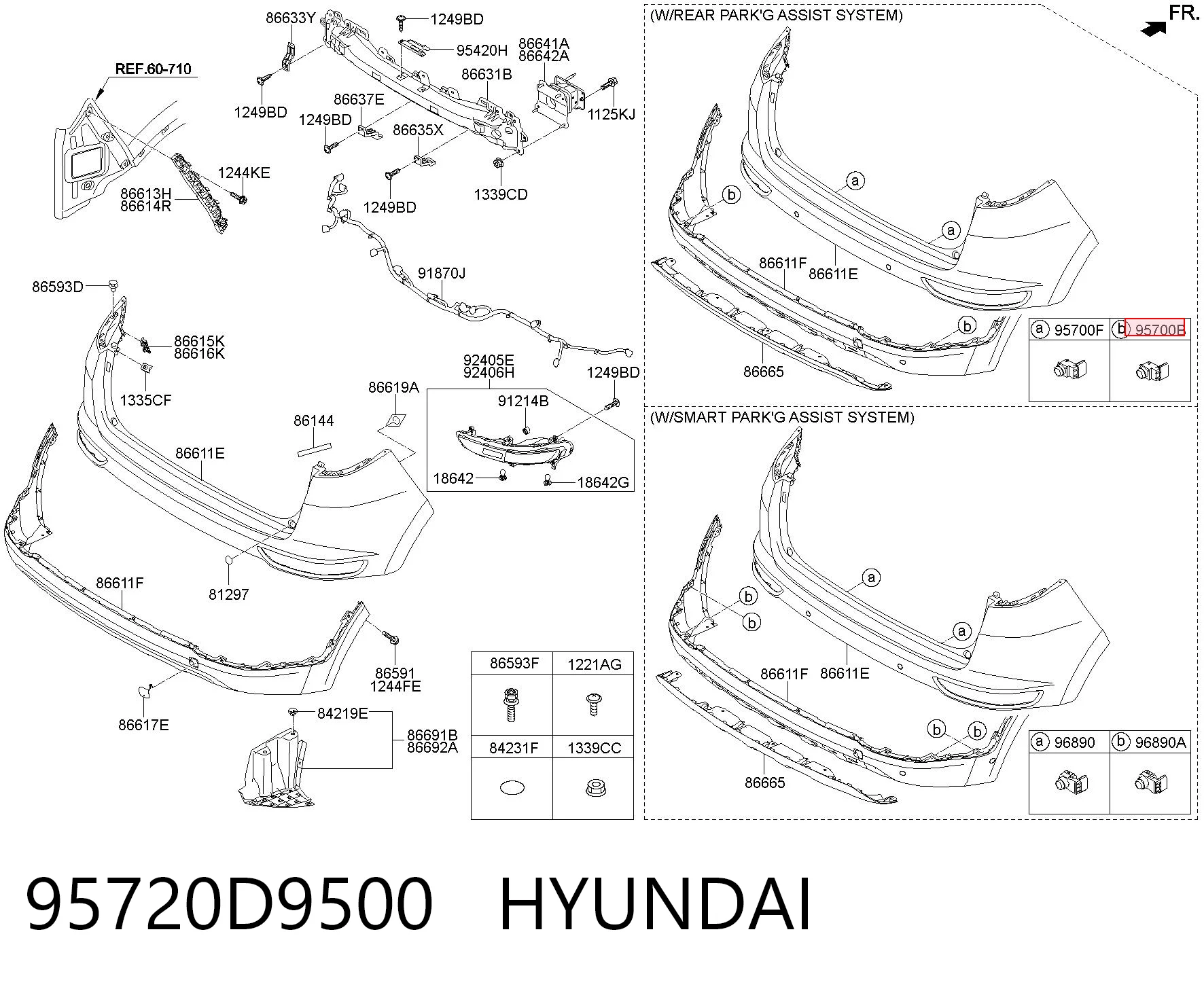 95720D9500 Hyundai/Kia Sensor alarma de estacionamiento trasero 