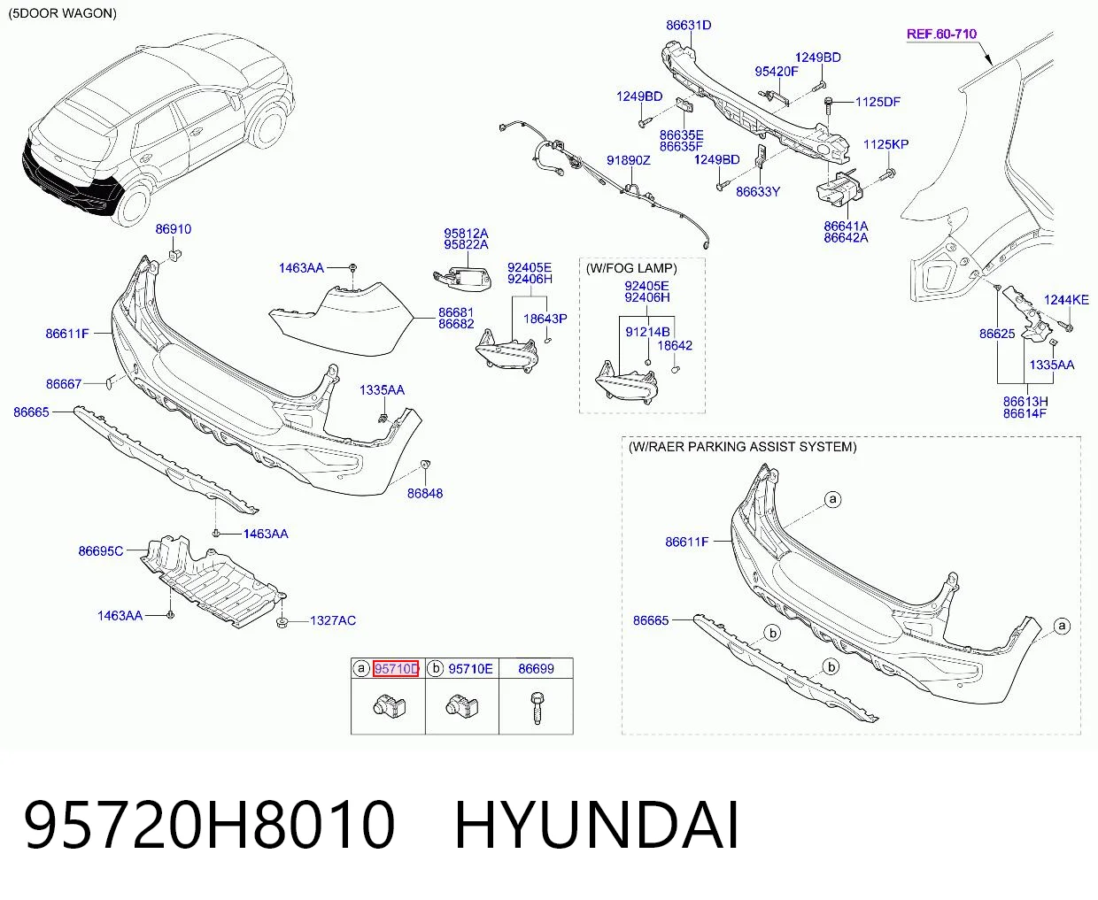 95720H8010 Hyundai/Kia Sensor de aparcamiento trasero lateral