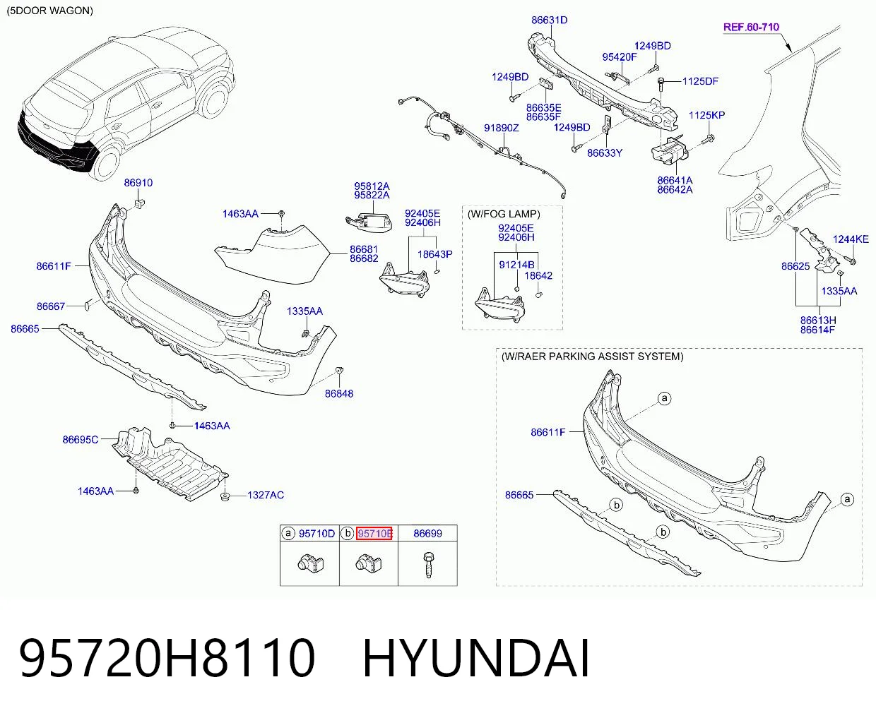 95720H8110 Hyundai/Kia Sensor de aparcamiento trasero lateral