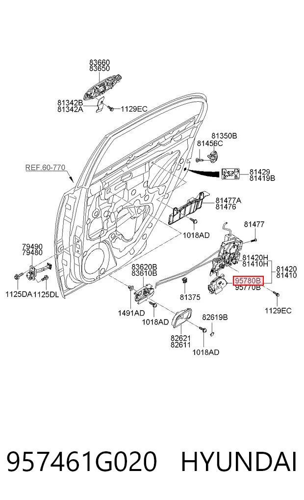 957461G020 Hyundai/Kia Motor de apertura/cierre de cerradura de puerta trasera derecha