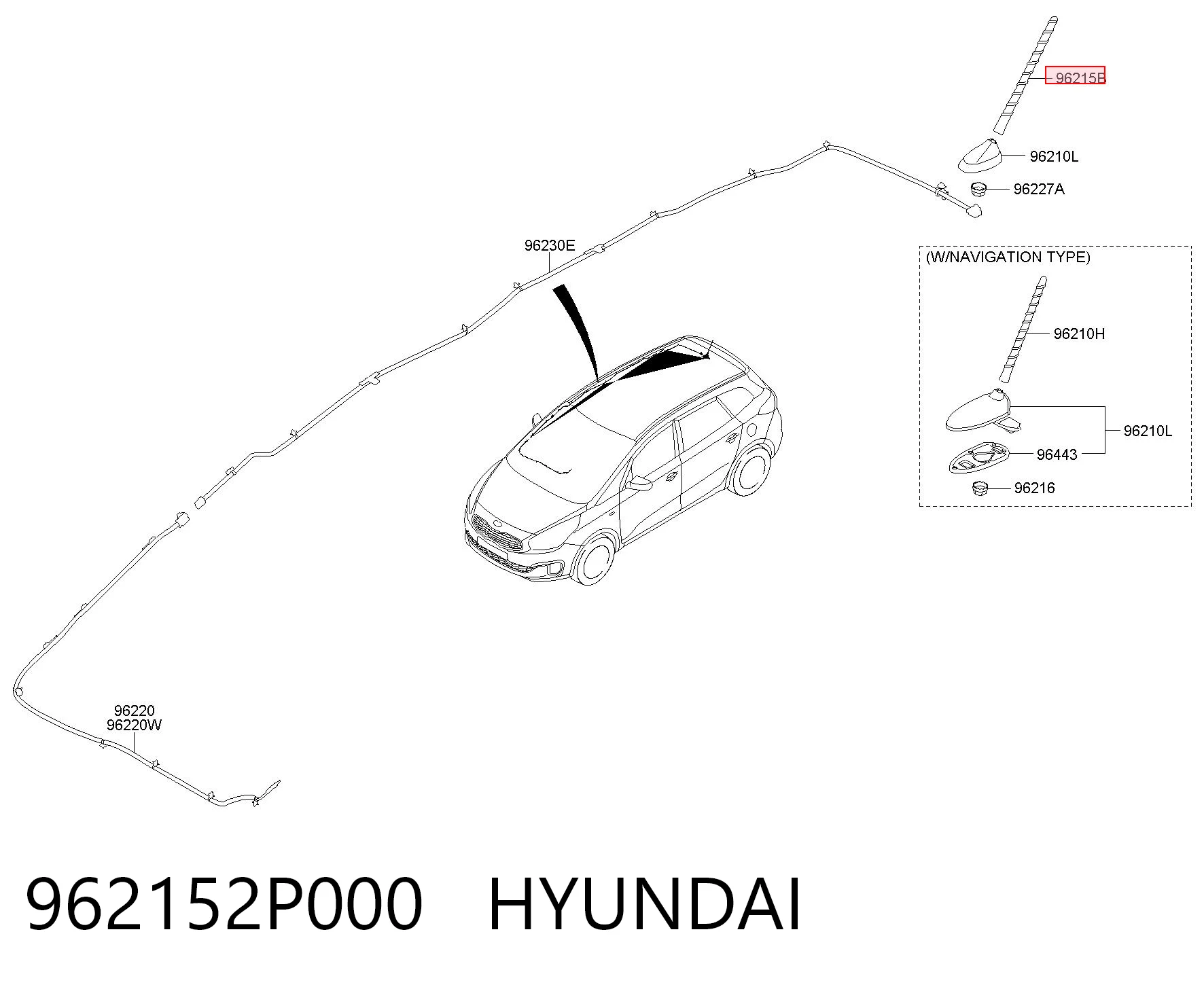 962152P000 Hyundai/Kia Vástago de antena