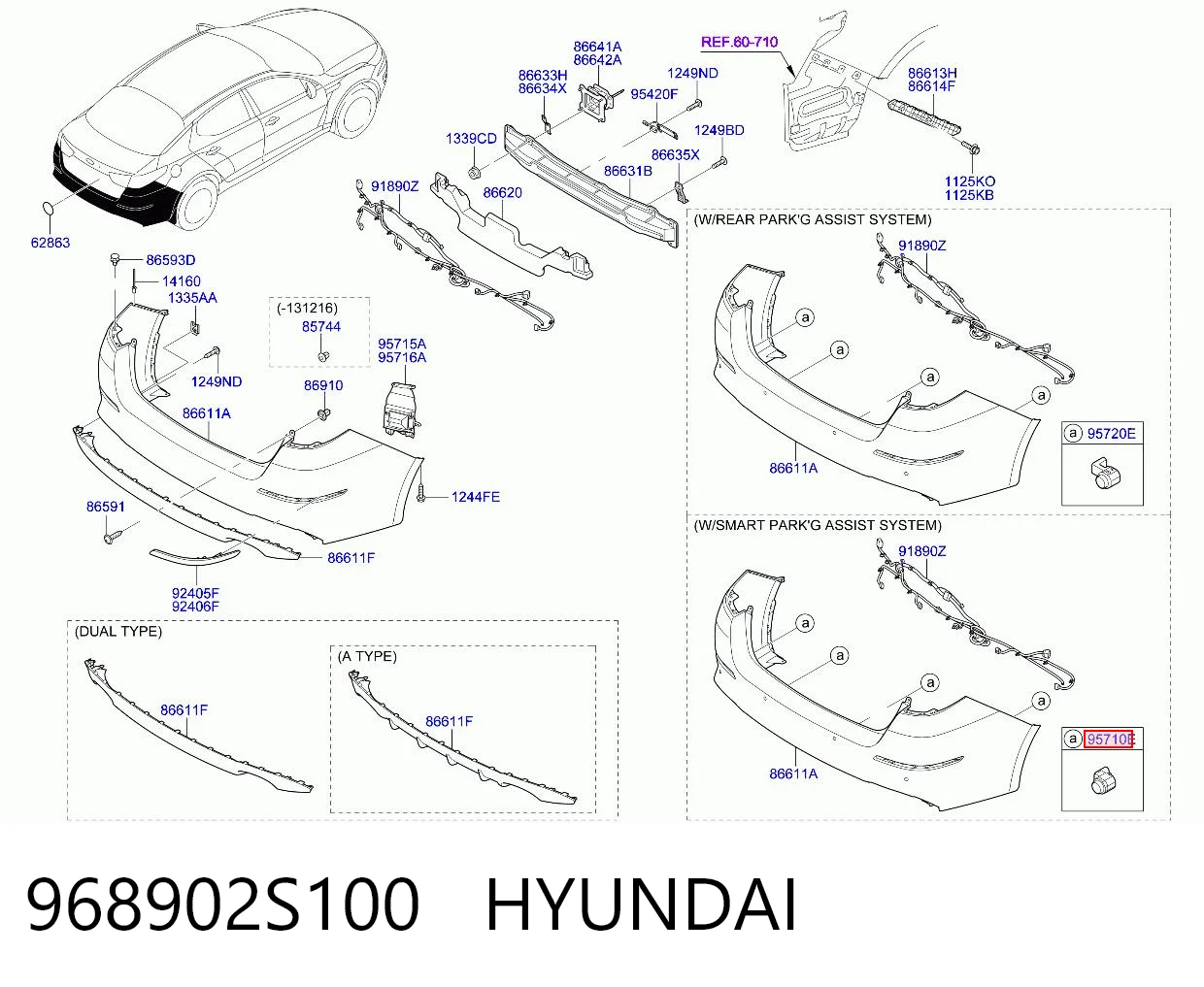 968902S100 Hyundai/Kia Sensor de aparcamiento trasero lateral
