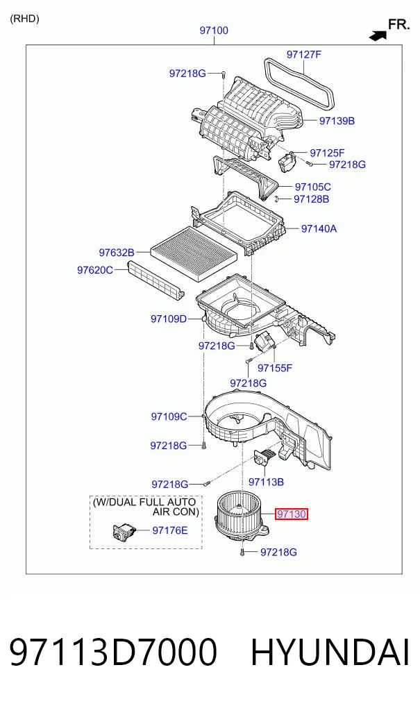 97113D7000 Hyundai/Kia Ventilador de habitáculo