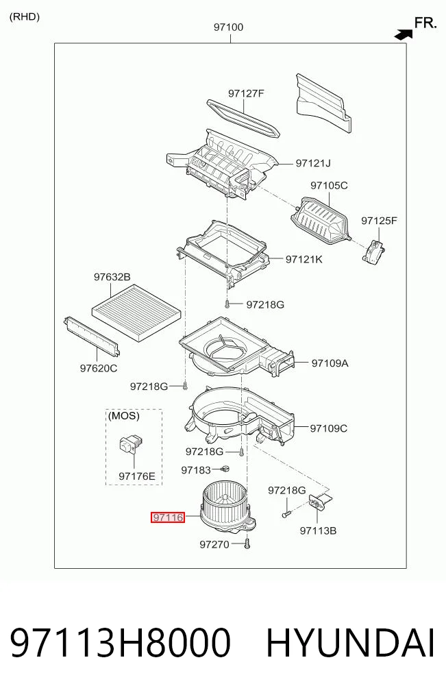 97113H8000 Hyundai/Kia Ventilador de habitáculo