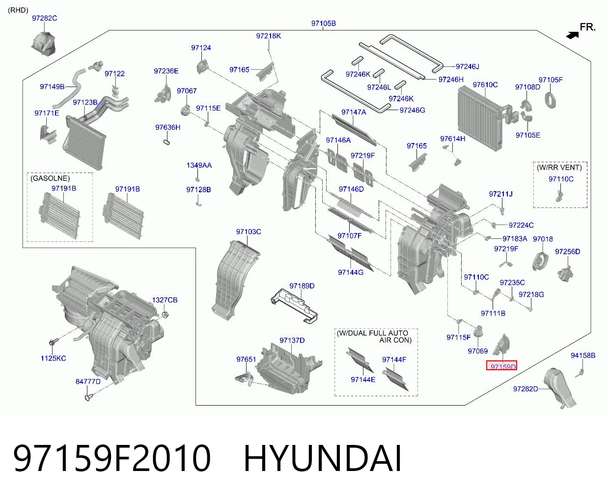 97159F2010 Hyundai/Kia Actuador de compuerta de calefacción