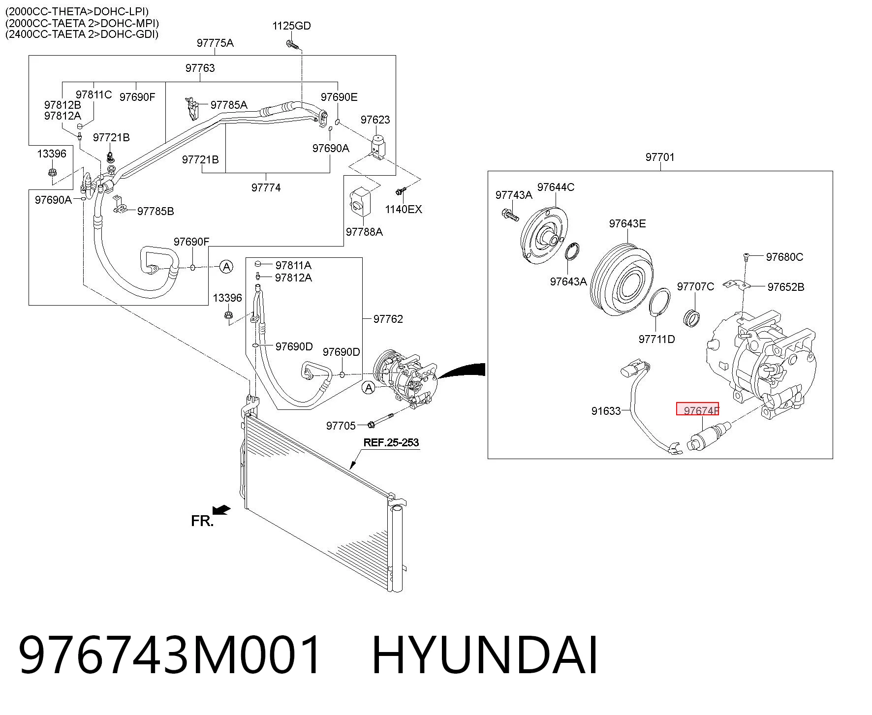 976743M001 Hyundai/Kia Válvula del compresor de aire acondicionado