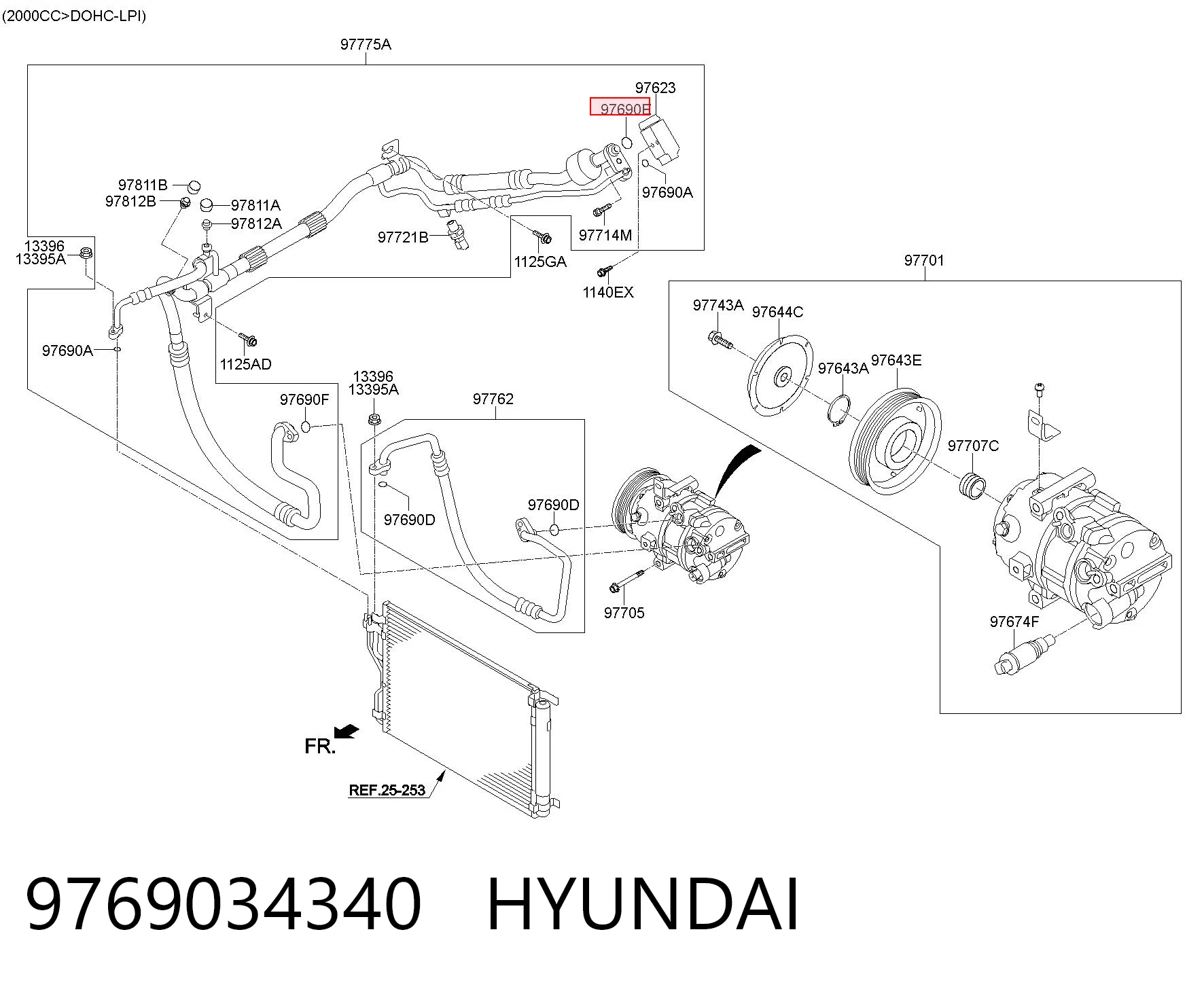 9769034340 Hyundai/Kia Anillo de sellado de la manguera de retorno del compresor