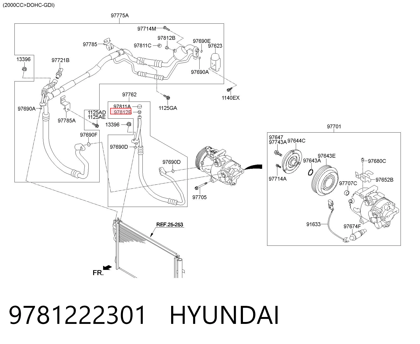 9781222301 Hyundai/Kia Válvula de carga de aire acondicionado