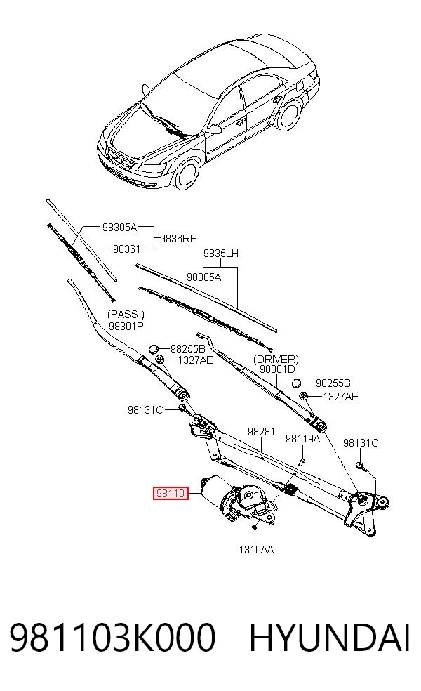 981103K000 Hyundai/Kia Motor del limpiaparabrisas