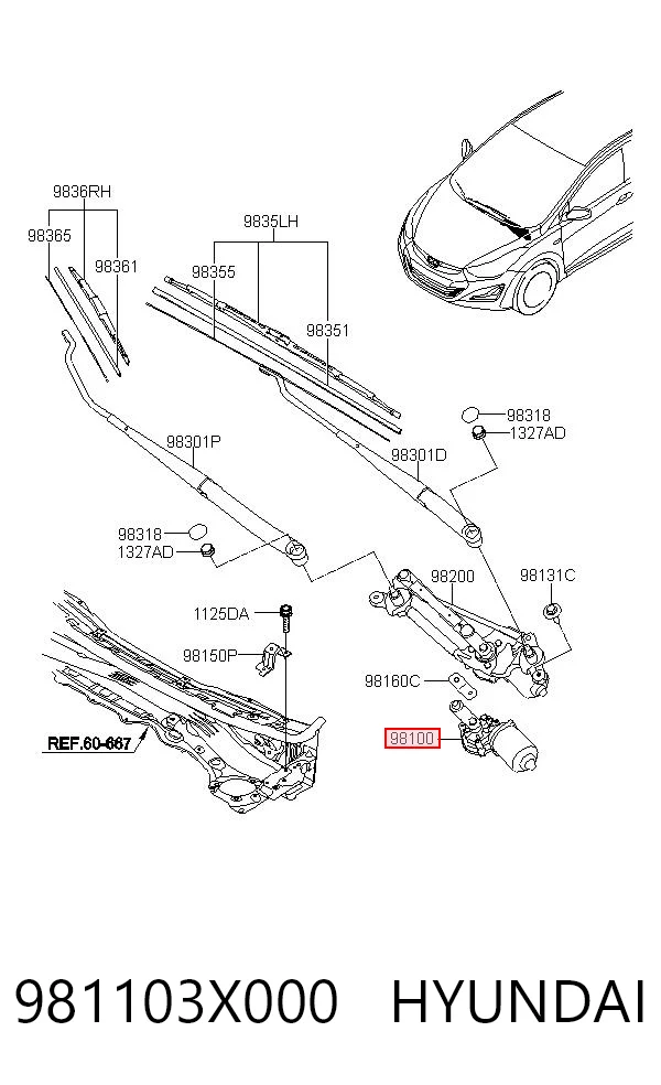 Comprar Motor del limpiaparabrisas Hyundai Elantra V MD a bajo precio