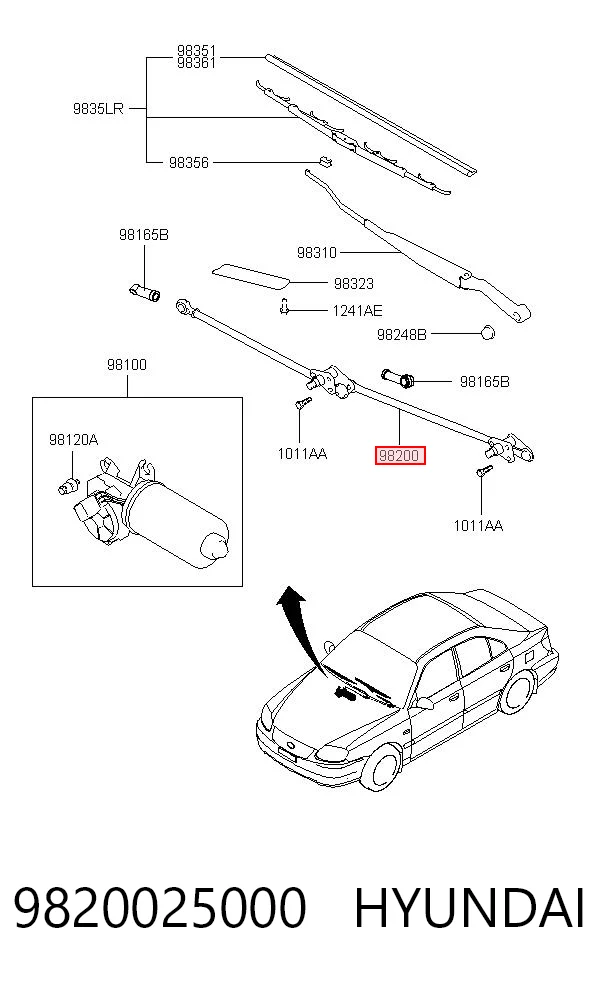 Trapezio del limpiaparabrisas 9820025000 HYUNDAI