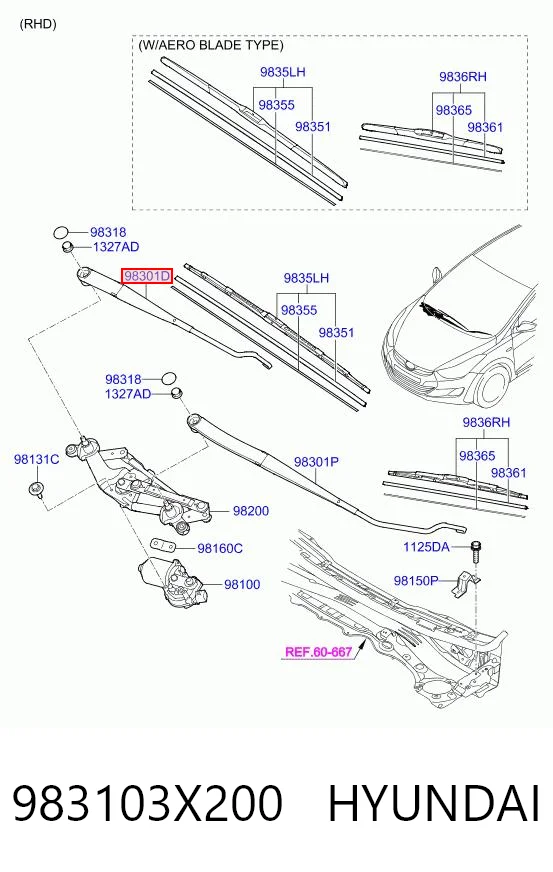 Brazo del limpiaparabrisas lavado de parabrisas Hyundai Elantra V (2010-2017)