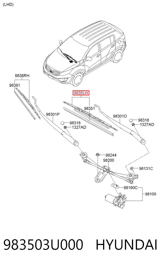 Escobilla del limpiaparabrisas del lado del pasajero 983503U000 HYUNDAI