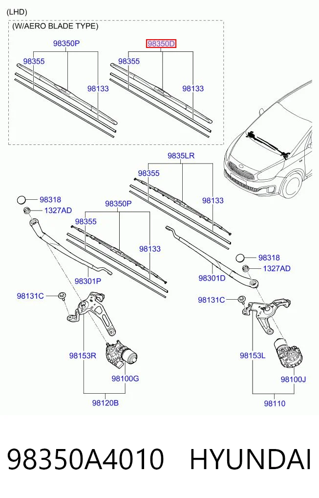 Escobilla del limpiaparabrisas del lado del conductor 98350A4010 HYUNDAI