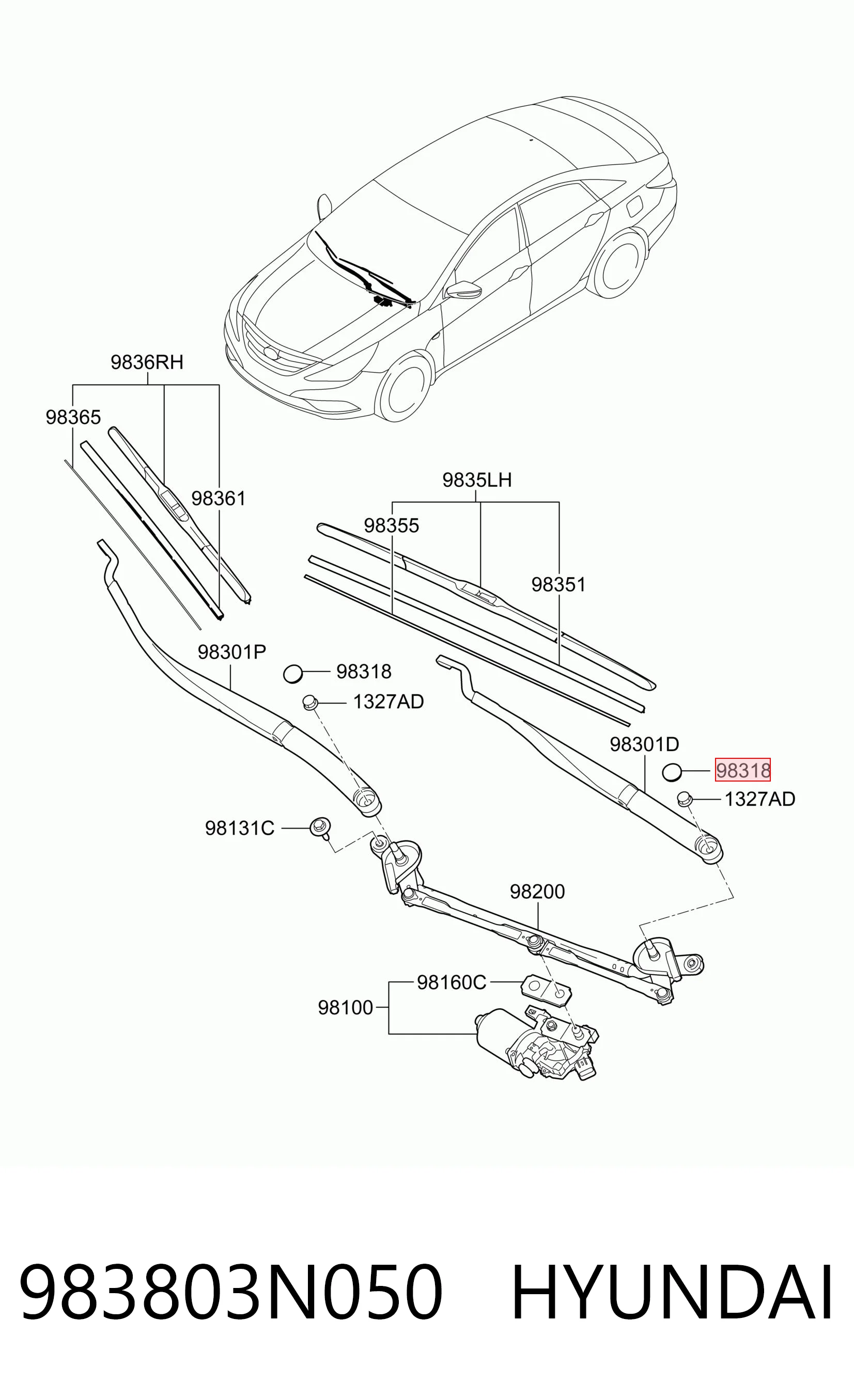 983803N050 Hyundai/Kia Tapa de la tuerca de fijación del brazo del limpiaparabrisas delantero