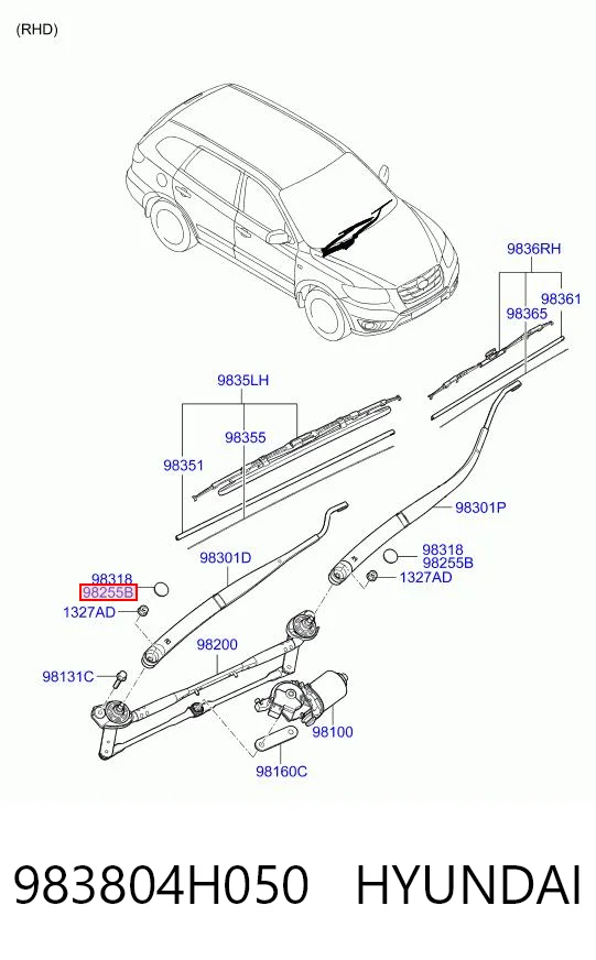 983804H050 Hyundai/Kia Tapa de la tuerca de fijación del brazo del limpiaparabrisas delantero