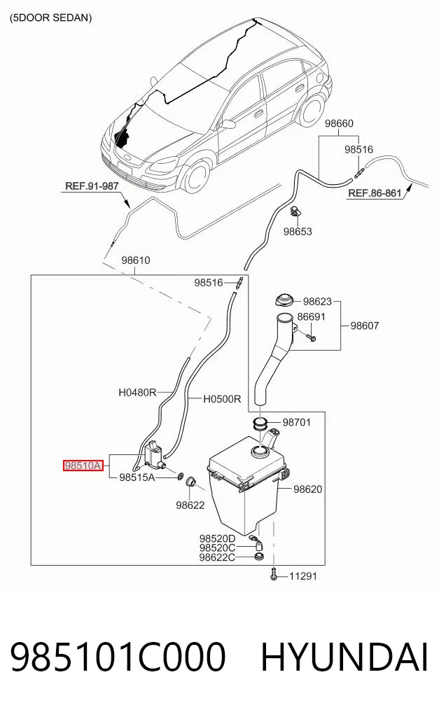 985101C000 Hyundai/Kia Bomba de agua de lavado, lavado de parabrisas, delantera