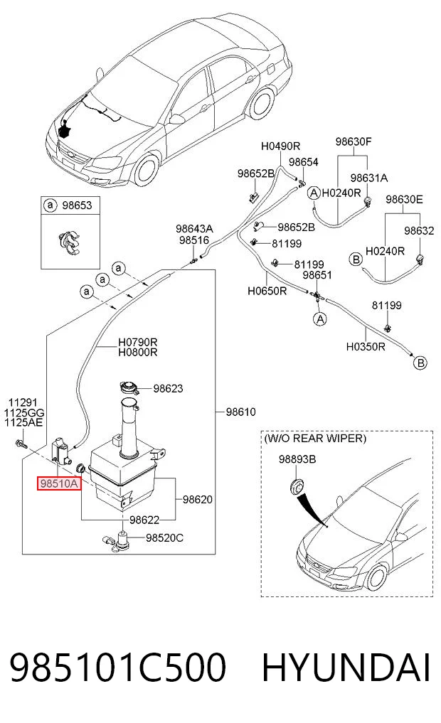 985101C500 Hyundai/Kia Bomba de agua de lavado, lavado de parabrisas, delantera