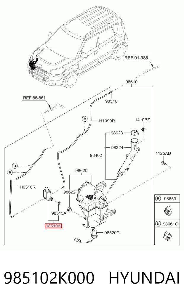 985102K000 Hyundai/Kia Bomba de agua de lavado, lavado de parabrisas, delantera