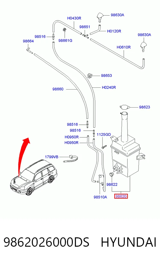 Botella limpiaparabrisas para Hyundai Santa Fe I SM