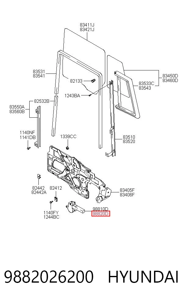 9882026200 Hyundai/Kia Motor del elevalunas de la puerta trasera derecha
