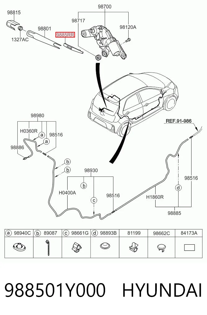 Escobilla del limpiaparabrisas trasero 988501Y000 HYUNDAI