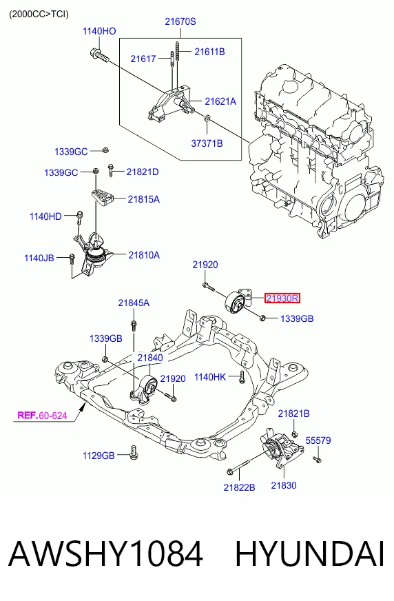 Soporte trasero del motor AWSHY1084 HYUNDAI