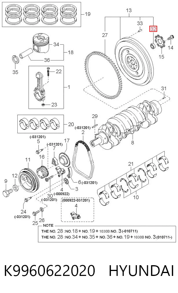 Rodamiento de alternador K9960622020 HYUNDAI
