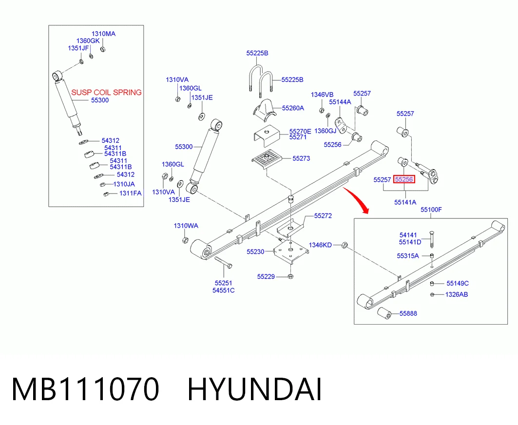 Buje trasero de ballesta trasera MB111070 HYUNDAI
