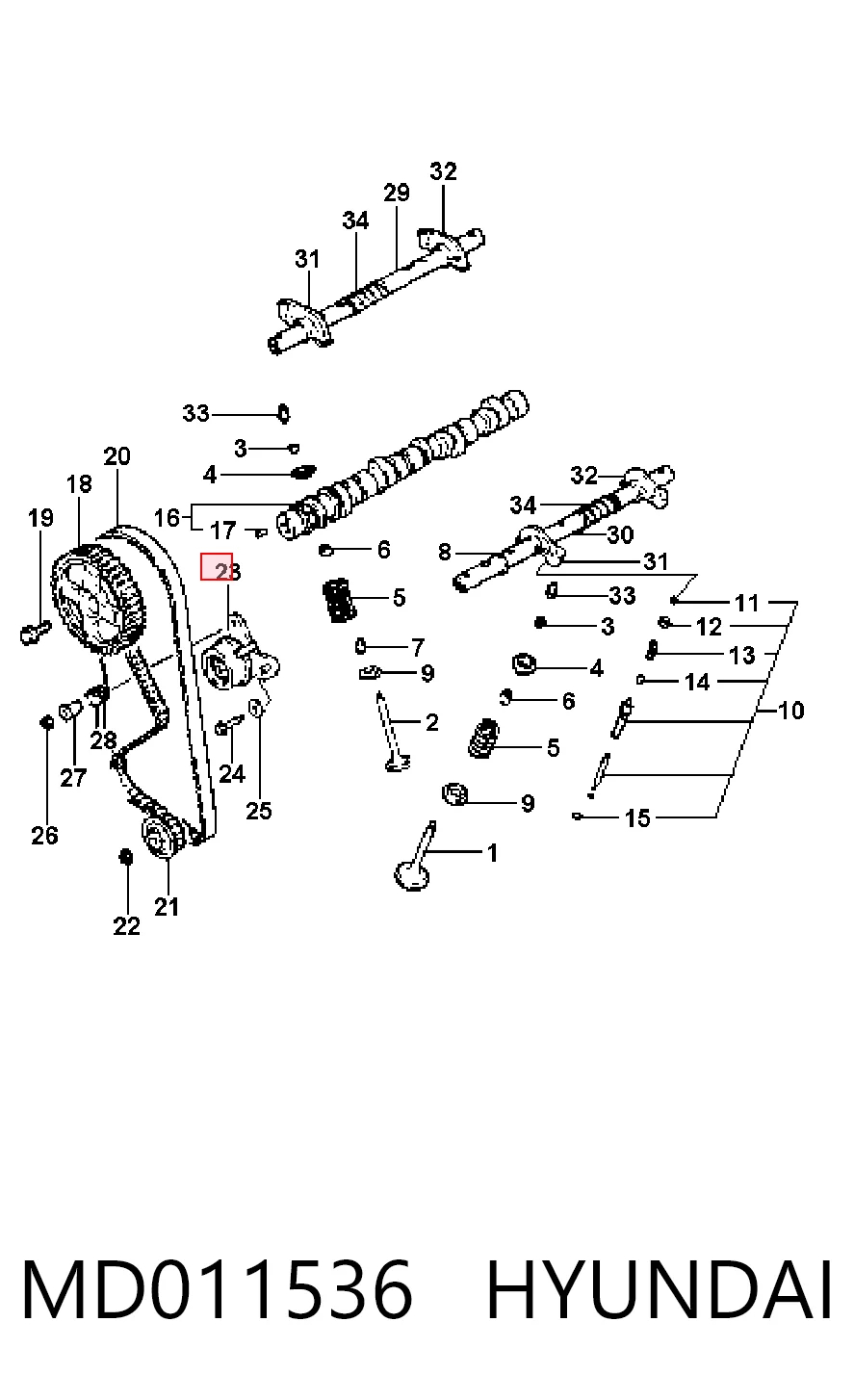 Tensor de la correa de distribución MD011536 HYUNDAI
