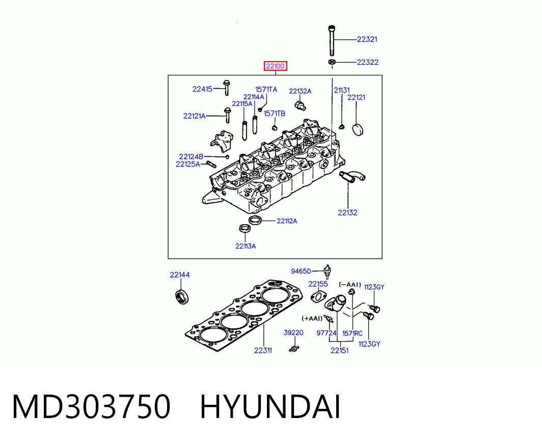 MD303750 Hyundai/Kia Cabeza del motor
